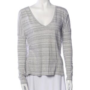 Rag & Bone Gray and White Ribbed Long Sleeve Blouse